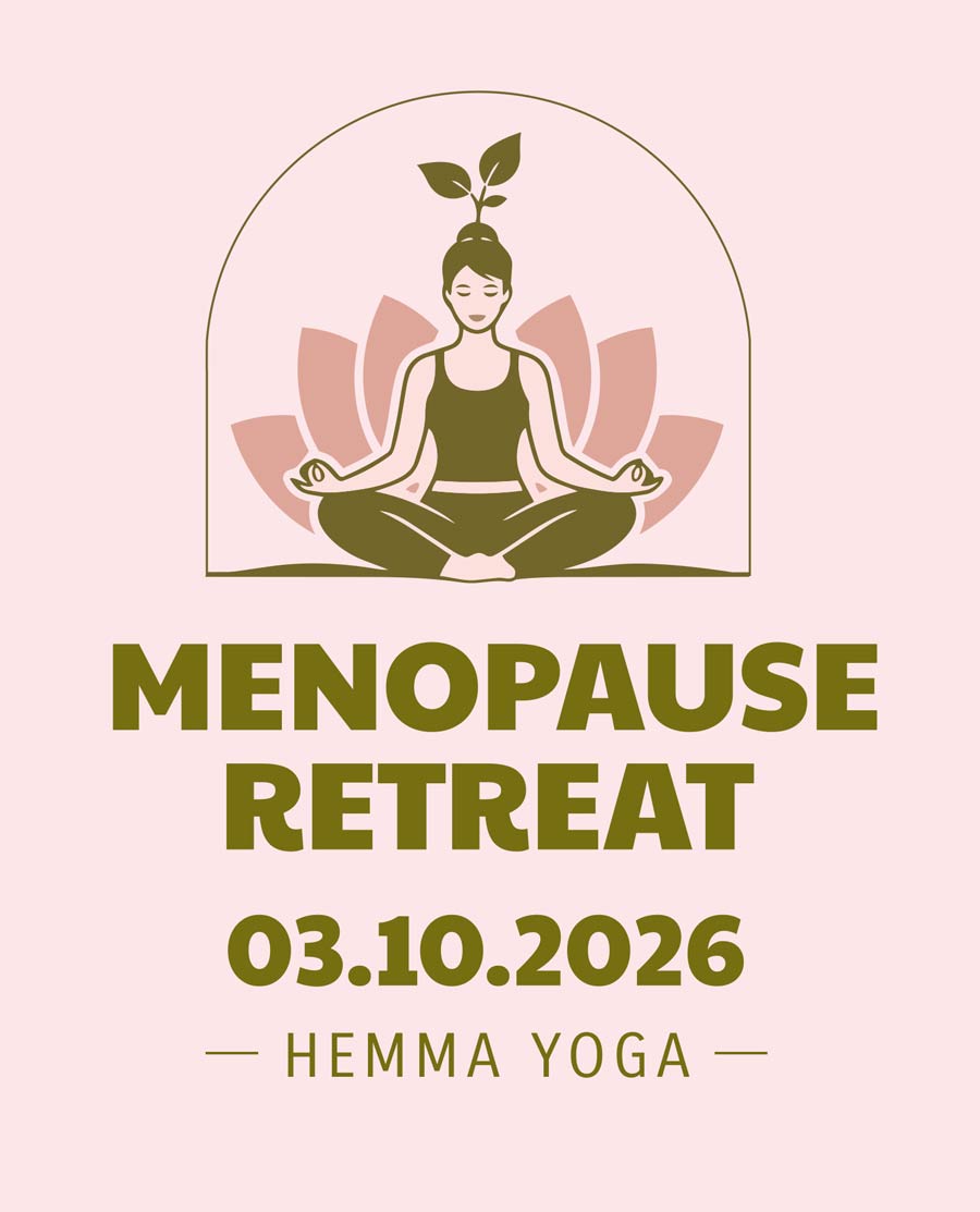 Logo mit Frau in Yogaposition zu Menopause Retreat am 6.10.2026 in München